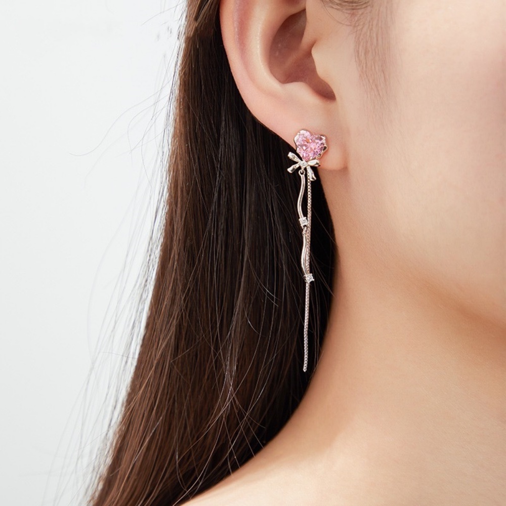 Deartiara Anting Rumbai Hati Zirkon Merah Muda2023 Rasa Desain Niche Baru Mode Canggih Anting Serbaguna Earrings