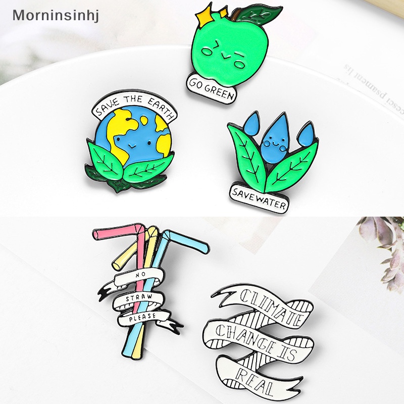 Mornin Save the Earth Enamel Protect Environment Bros Tas Pakaian Lapel Pin Badge id