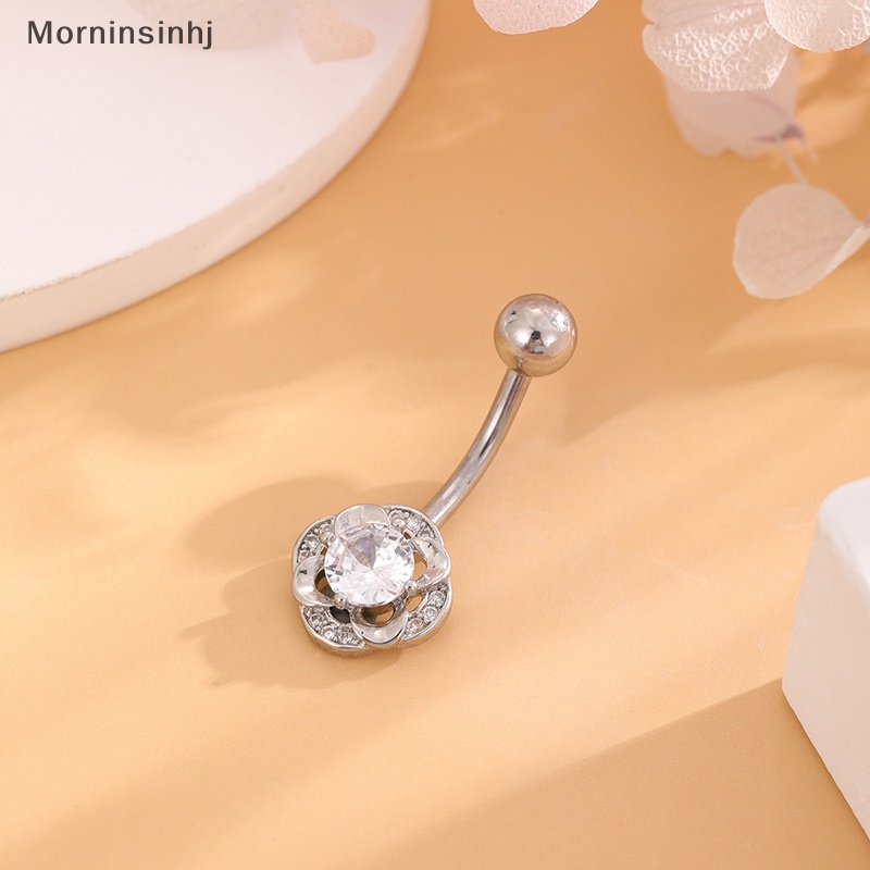 Mornin Fashion Bunga Pusar Cincin Shiny Zircon Crystal Titanium Steel Pusar Kuku Untuk Wanita Tubuh Perhiasan Sexy id