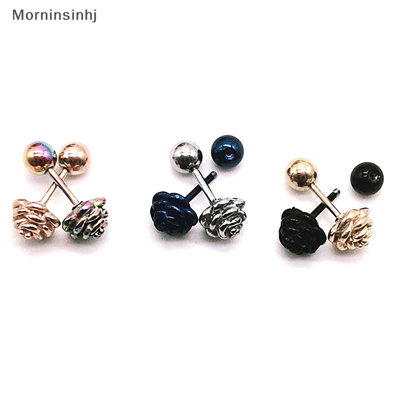 Mornin Multicolor Bunga Stainless Steel Stud Earring Trendi Kecil Barbel Mawar Anting Stud Tulang Rawan Fashion Stud Perhiasan id