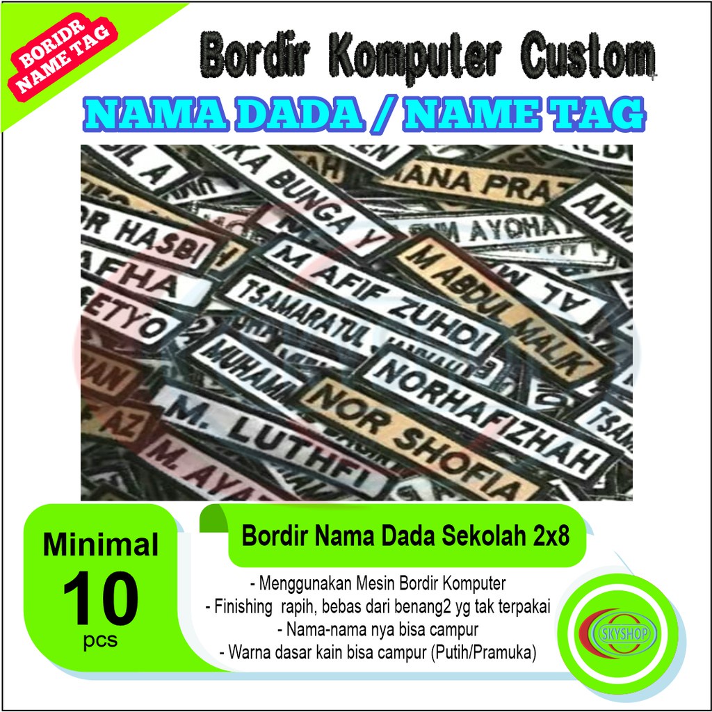 

Bordir Bordir Komputer Custom Nama Dada Name tagbisa pesan satuan