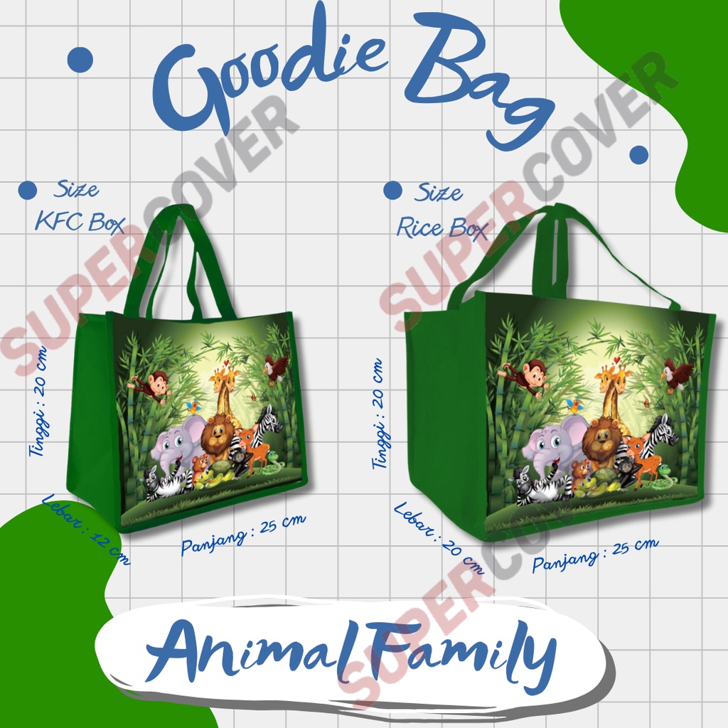 

Goodie Bag Gambar All Animal (Harimau, Jerapah, Monyet, Elang, Lion ), Warna Hijau