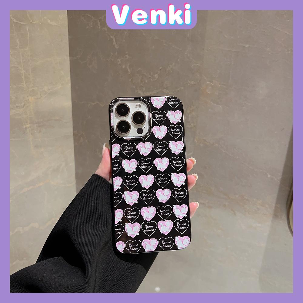 VENKI - Untuk iPhone 11 iPhone Case Hitam Glossy TPU Soft Shell Shockproof Protection Camera Simple Love Kitten Kompatibel dengan iPhone 14 13 Pro max 12 Pro Max xr xs max 7 8Plus