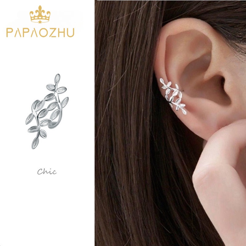 Papaozhu 1PC Trendi s925 Perak Non Piercing Daun Klip Anting Untuk Wanita Tulang Rawan Telinga Manset Crawler Anting Perhiasan