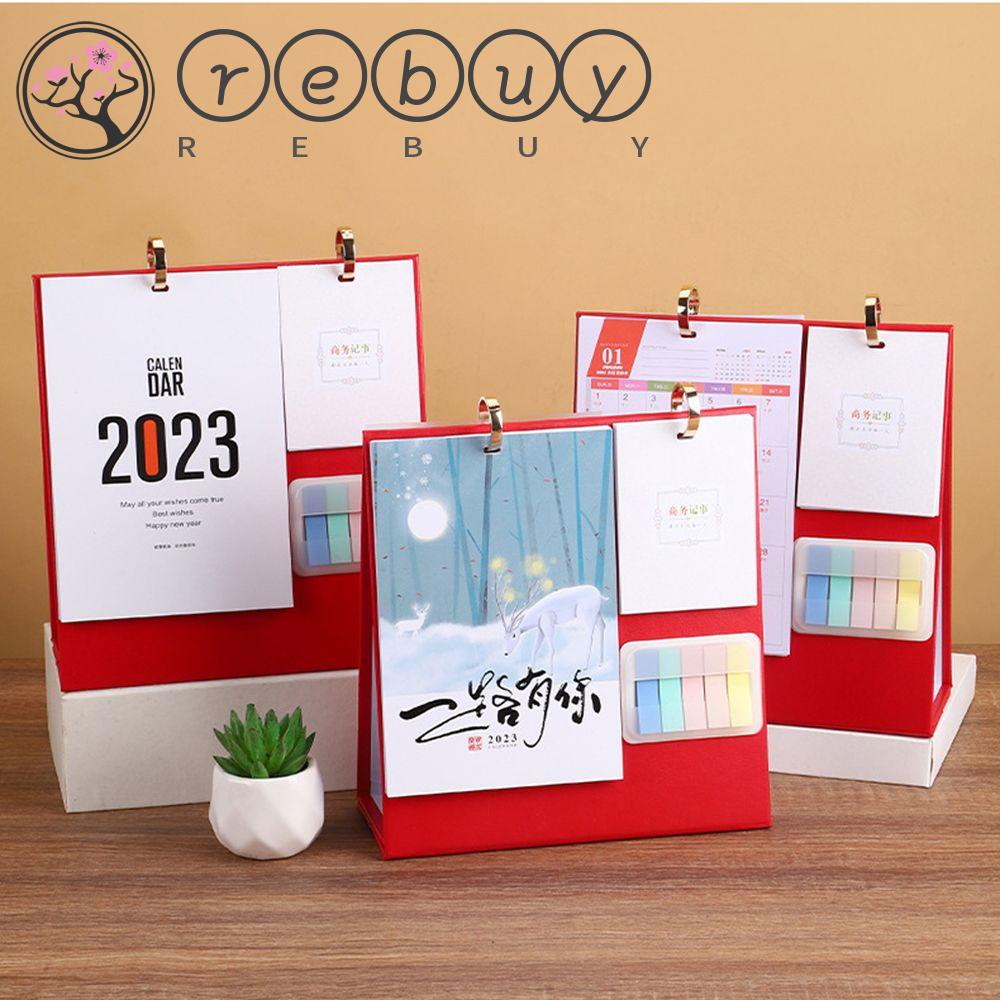 REBUY Rebuy 2023kalender Desktop Indah Multifungsi Memo Pad Notepad Perlengkapan Kantor Kalender Berdiri Dengan Planner Sticky Notes