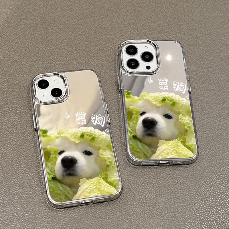 IPHONE Casing Ponsel Cermin Anjing Sayuran Kompatibel Untuk Iphone11 12 13 14 12Pro 13Pro 14Pro Pro Max XR X XS Max Electroplating Tombol Perlindungan Mirror Cover