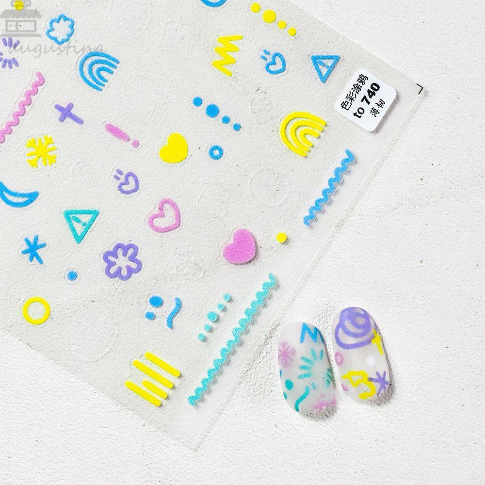 AUGUSTINA Agustina Warna graffiti Nail Stiker Warna-Warni Perekat Diri Putaran DIY Nail Decals