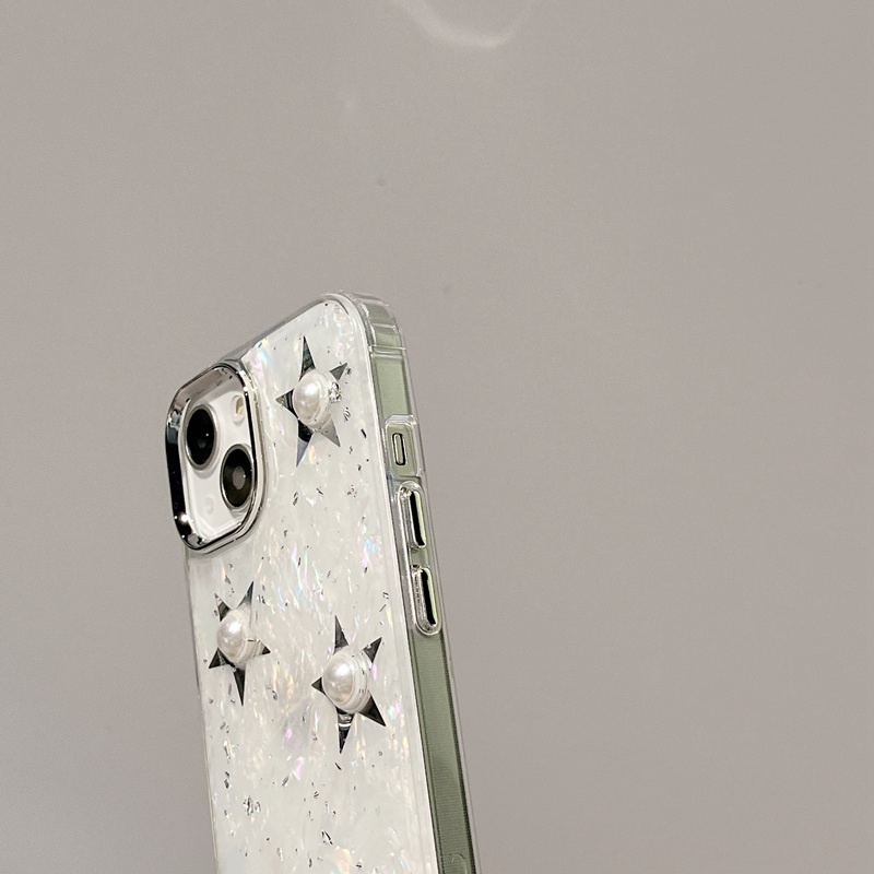 Silver Camera Pearl Star Soft TPU Case HP iP iPhone 12 13 14 Pro Max 11 FTD Girl Woman Casing Apple