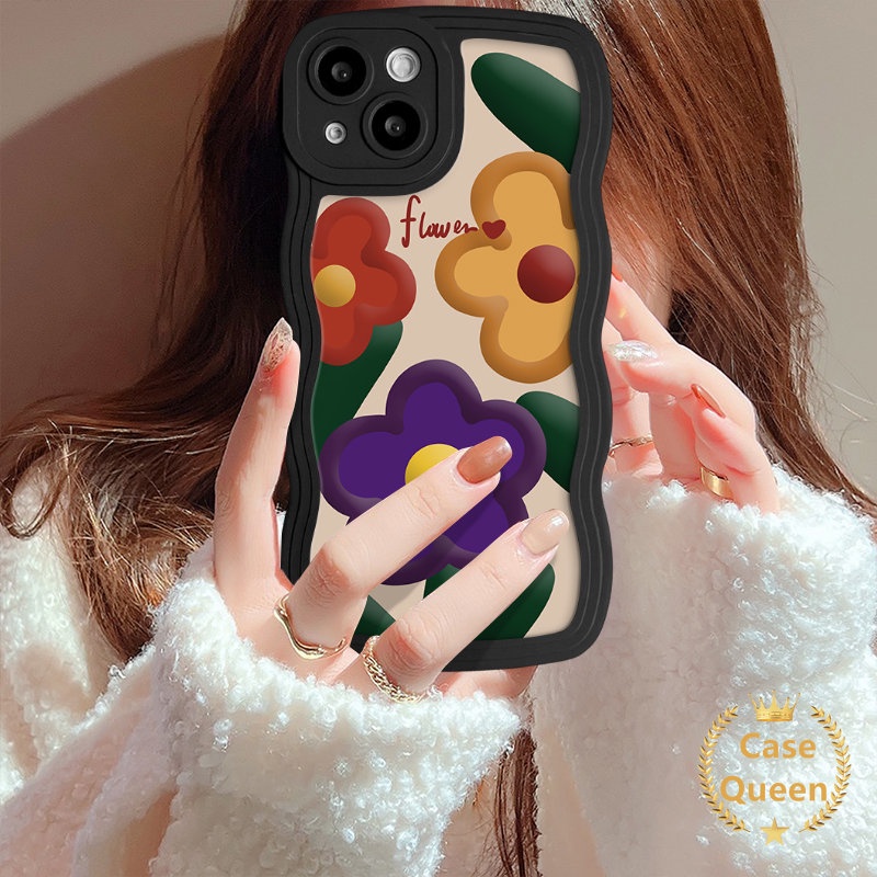 Casing Bunga Retro Kompatibel Untuk IPhone 11 Pro Max 7Plus XR XS X Max12 14 13 Pro Max7 8 6 6s Plus SE 2020 Fresh Simple Vintage Flower Stick Figure Tulips Lembut Bergelombang Penutup Tepi