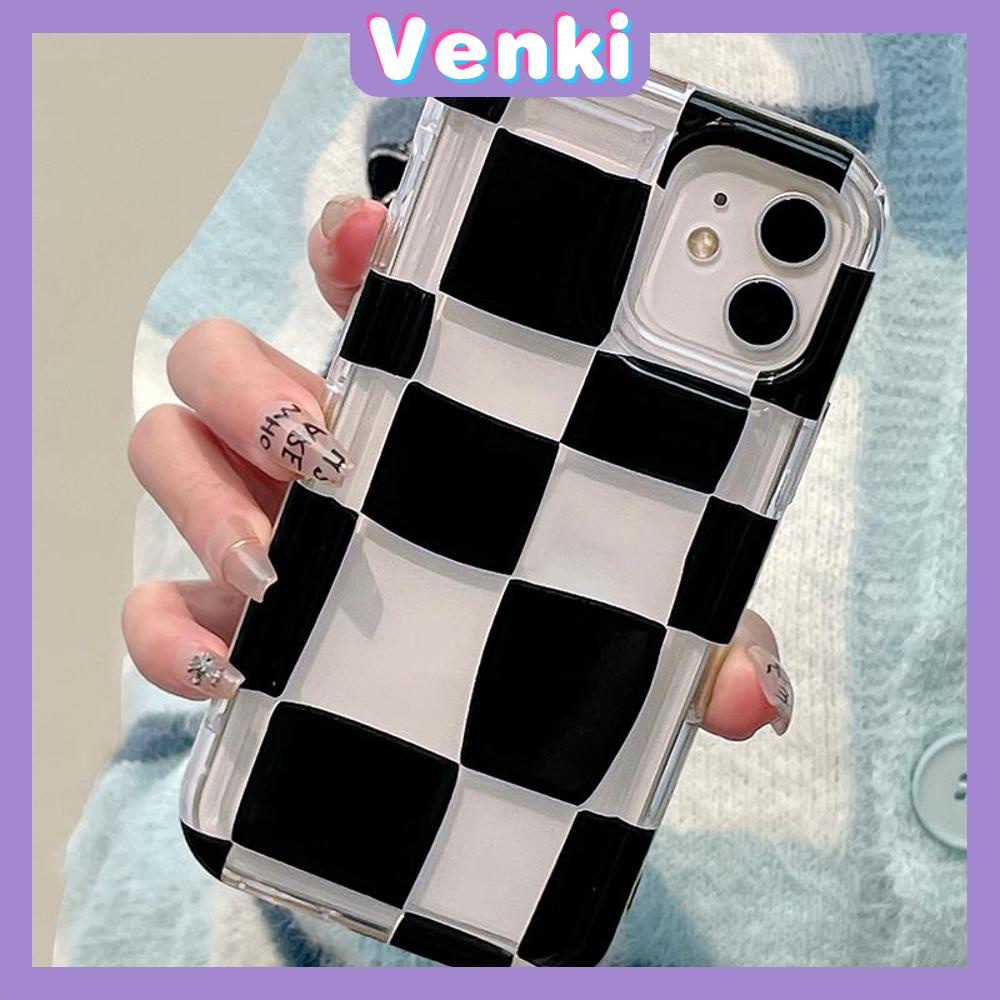 VENKI - Untuk iPhone 11 Case Bening Phone Case TPU Soft Airbag Shockproof Protection Camera Simple Black and White Check Kompatibel dengan iPhone 14 13 Pro Max iPhone 12 Pro Max XR XS