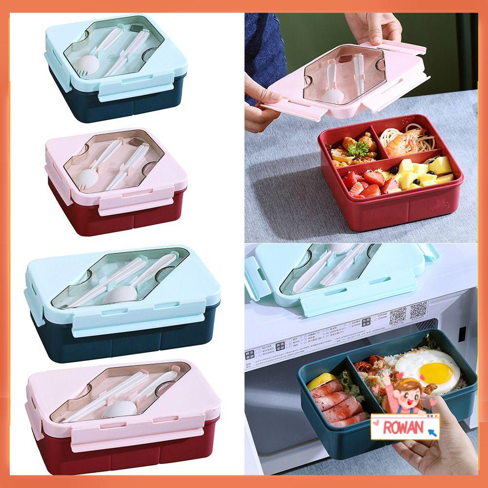 R-FLOWER Lunch Box Microwavable Rectangle Grid Untuk Siswa Pekerja Kantor Wadah Makanan