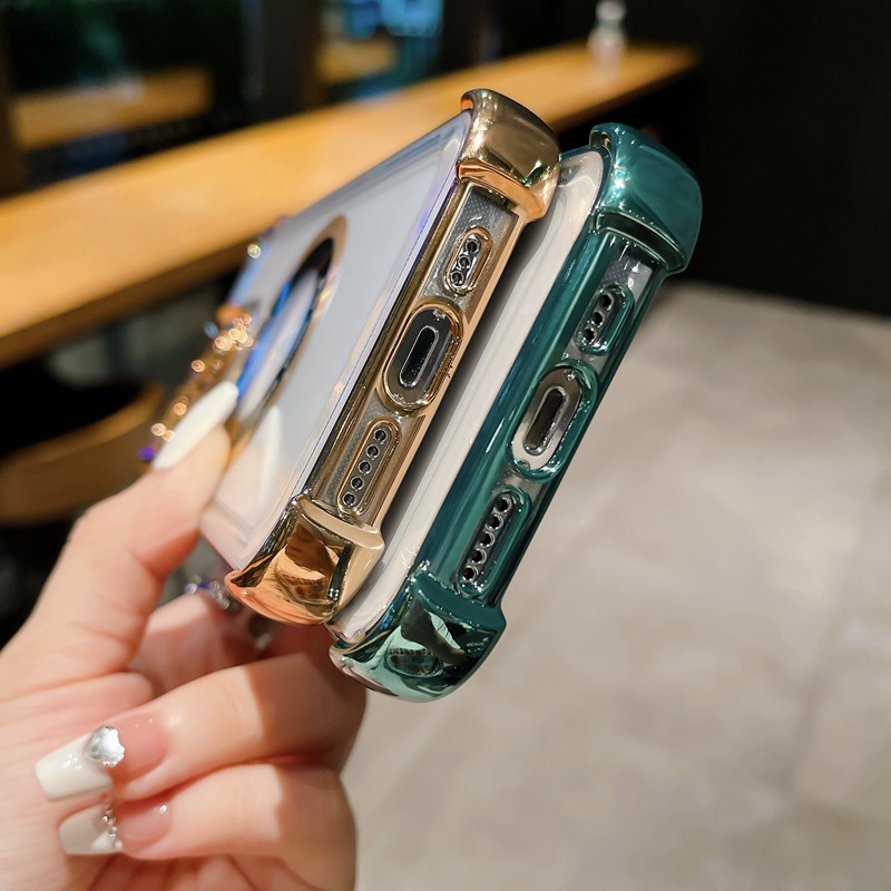 Men's Fashion Magsafe Gold Shockproof Electroplated airbag Case for iPhone XR XS Max 11 12 13 14 Pro Max 14 Plus wireless charge Phone Case for Girl Women Pretty Case