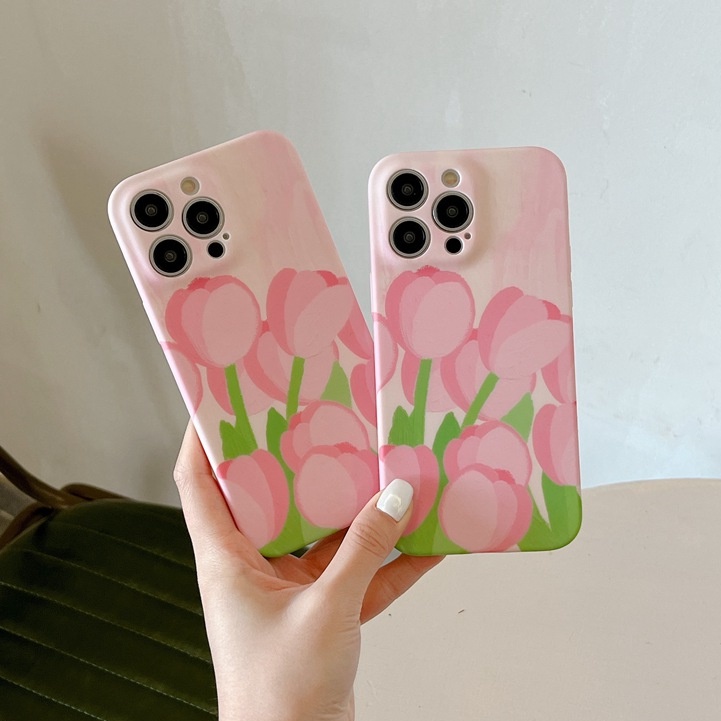 Nice Pink Tulip Soft TPU Case iP iPhone 6 6S 7 8 14 + Plus SE 2020 2022 X XR XS Max 11 12 13 Pro Max FTD Girl Woman Casing Apple