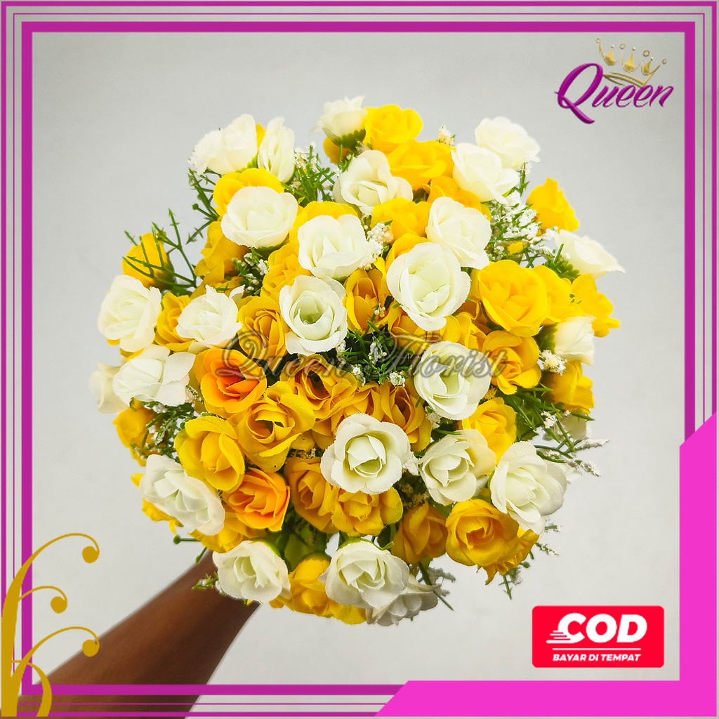 Rose Mini Classic Cabang 7 - Mawar Kecil Sutra Bunga Flowers Kamelia Artificial untuk Hiasan Cafe Rumah Kantor Ruang Tamu dan Dekorasi Pelaminan Wedding Pernikahan Artifisial Premium Import Murah Berkualitas