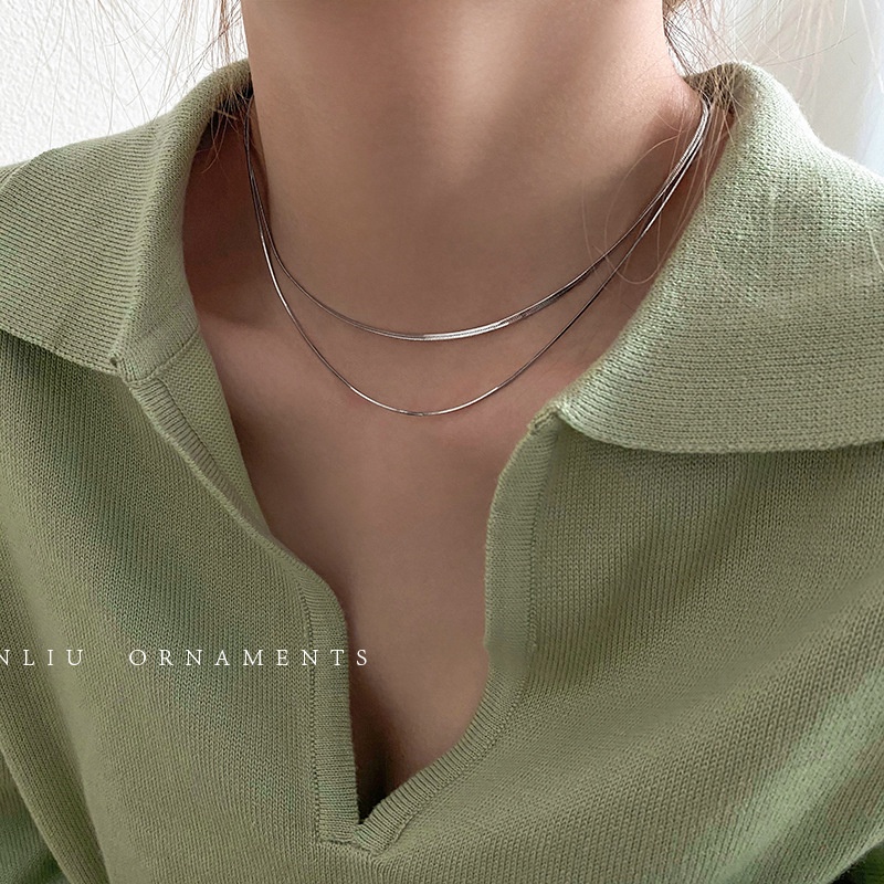 Desain High-end Rasa Kalung Rantai Tulang Ular Gaya Baru Perempuan Cahaya Mewah Niche Klavikula Rantai Kalung Pria T