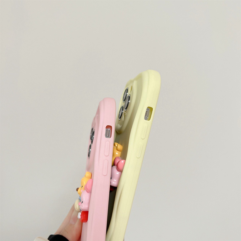 Macaron Yellow Wave Winnie Bear Doll Soft Silicon Case HP iP iPhone 6 6S 7 8 14 + Plus SE 2020 2022 X XS XR 11 12 13 Pro Max Girl Woman Casing