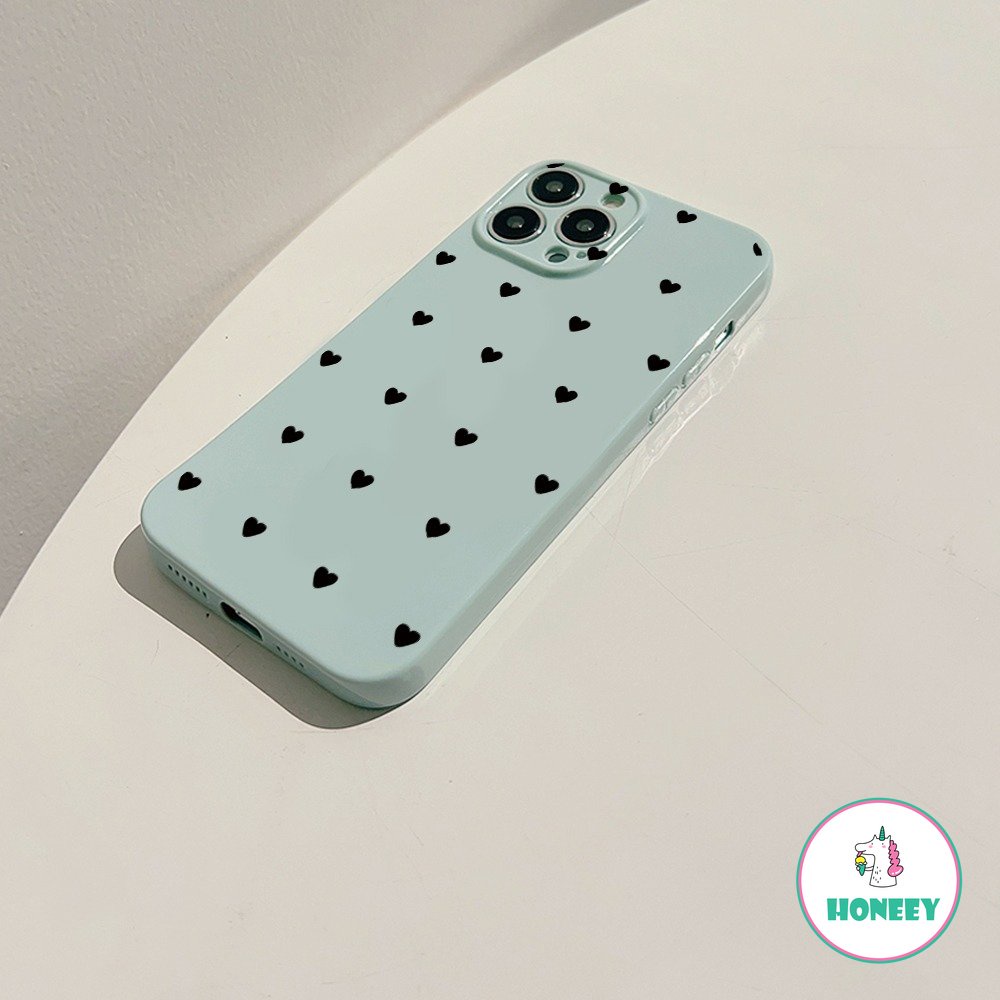 Casing Belakang Ponsel Cinta Hati Biru Susu Hitam Sederhana Kompatibel Untuk iPhone 14 Pro Max13 12 11 Pro Max Silikon Lembut Shockproof Handphone Cover