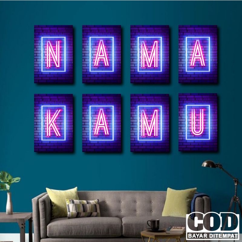 Pajangan Kamar Huruf Alfabet Neon Abjad Nama Aesthetic  / Hiasan Dinding Cowok Cewek / Poster Keren 