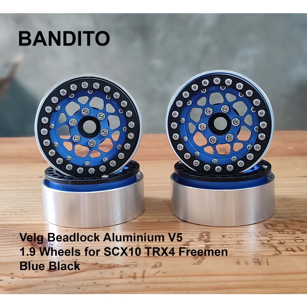 Bandito Velg Beadlock Aluminium V5 1.9 Wheels SCX10 TRX4 Freemen - Blue Black