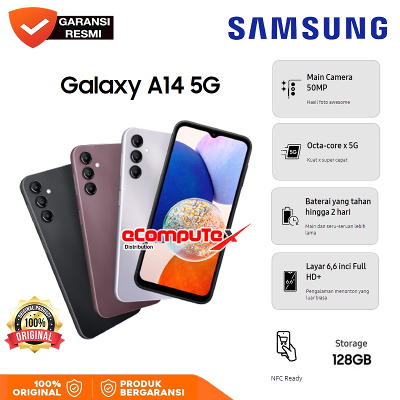 SAMSUNG GALAXY A14 5G 6/128GB NFC 3 KAMERA 50MP 90Hz - GARANSI RESMI SEIN