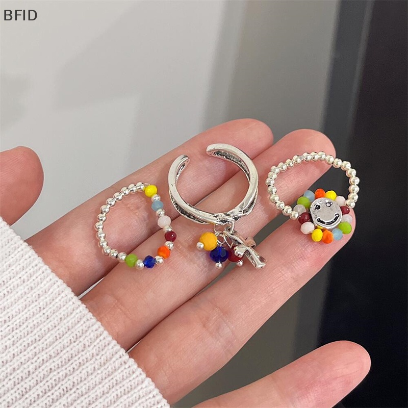 [BFID] Manik-manik Warna-Warni Smiley Elastis Manik-Manik Diy Cincin Gadis Ins Desain Niche Jari Telunjuk Cincin Pasang Perhiasan Wanita Lucu Cincin [ID]