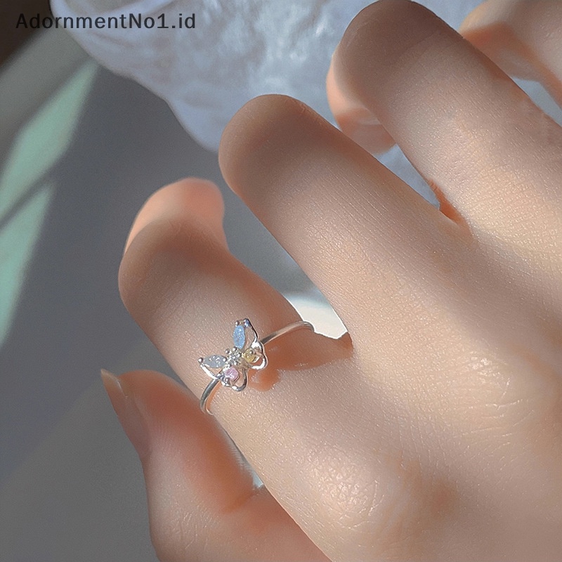 [AdornmentNo1] Shiny lucu kristal kupu zirkon cincin untuk wanita perempuan minimalis pernikahan cincin Adjustable warna perak cincin perhiasan