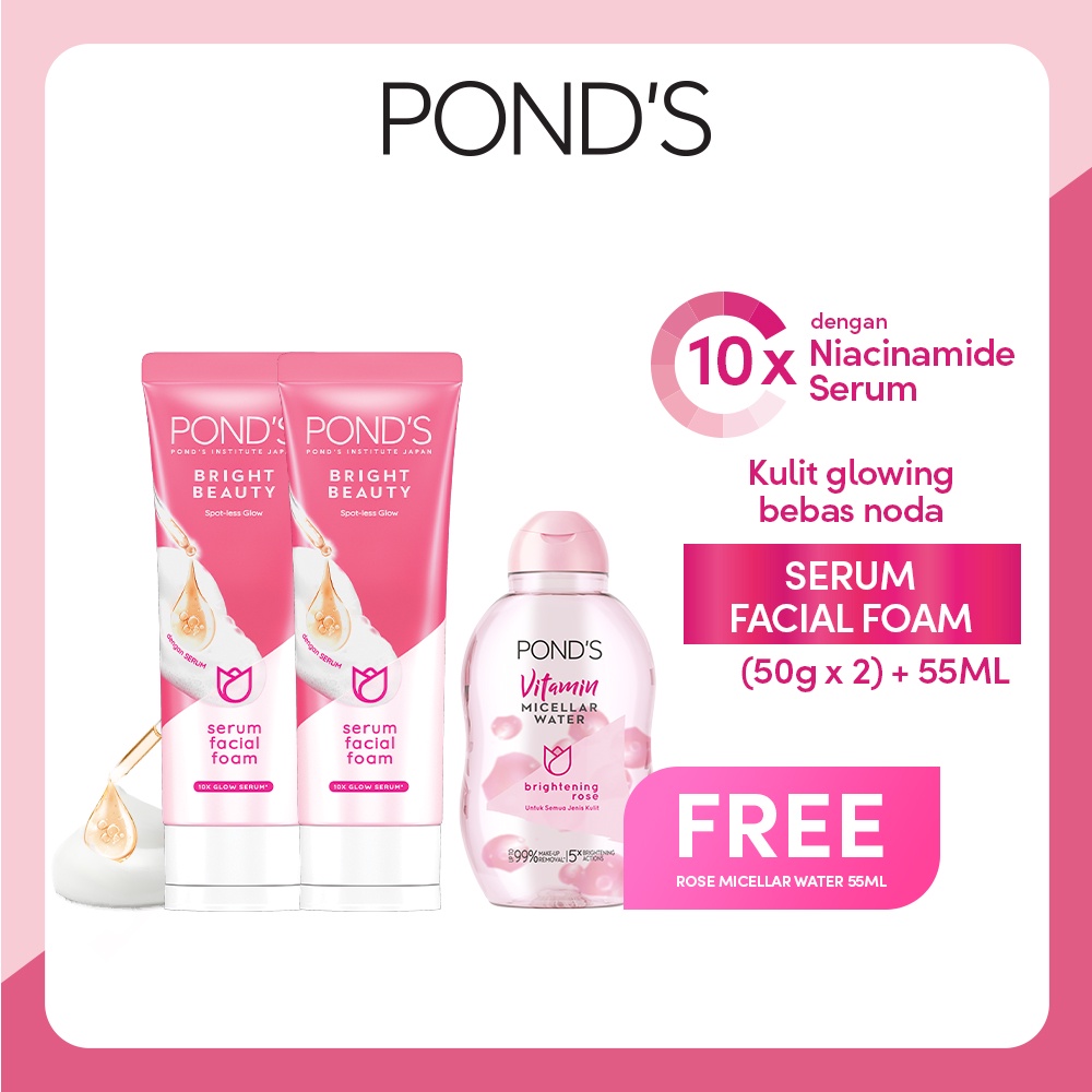 Buy 2 Pond's Bright Beauty Facial Foam 50g FREE Pond's Rose Micellar Water 55ml