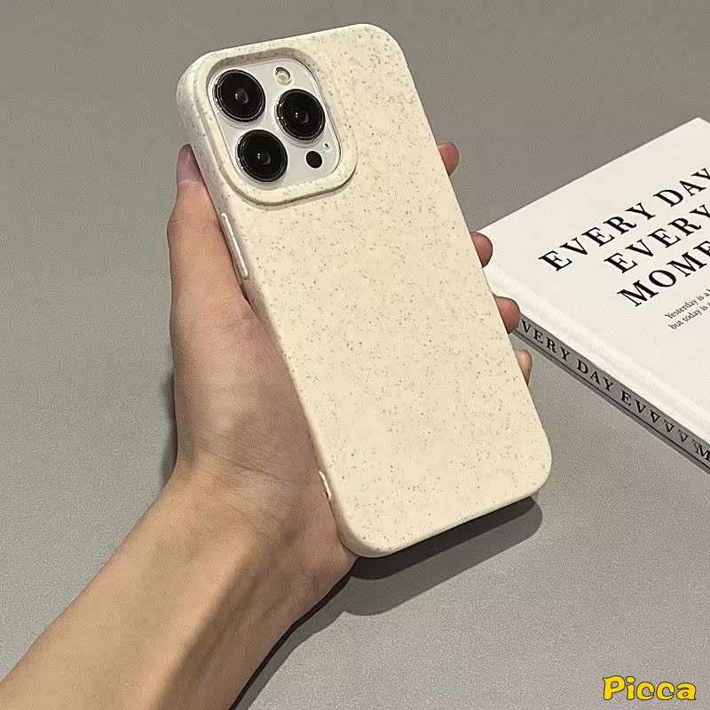 Simple Warna Solid Degradable Case Kompatibel Untuk IPhone 7Plus XR 11 13 14 12 Pro MAX X XS Max7 6 6S 8 Plus SE 2020 Ins Mewah Tekstur Jerami Shockproof Lembut Tpu Cover