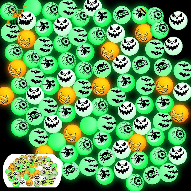 1 Pc Random Style Halloween Luminous Bouncy Ball Toy/ Horror Eyeball Ghost Pattern Elastic Balls/ Easter Party Kids Toys Present