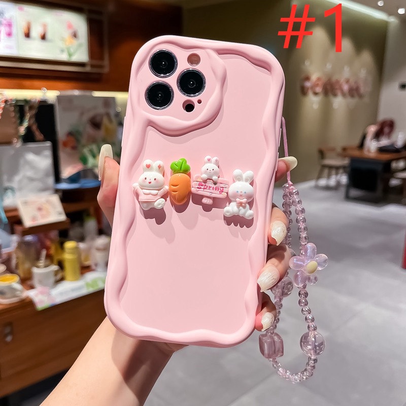 Macaron Yellow Wave Carrot Bunny Lanyard Soft Silicon Case HP iP iPhone 6 6S 7 8 14 + Plus SE 2020 2022 X XS XR 11 12 13 Pro Max Girl Woman Casing