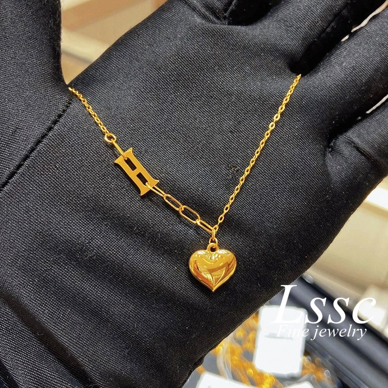 Kalung Titanium Anti Karat Hati Huruf H Aesthetic Korea Cantik Emas 18K Aksesoris Wanita Perhiasan Fashion