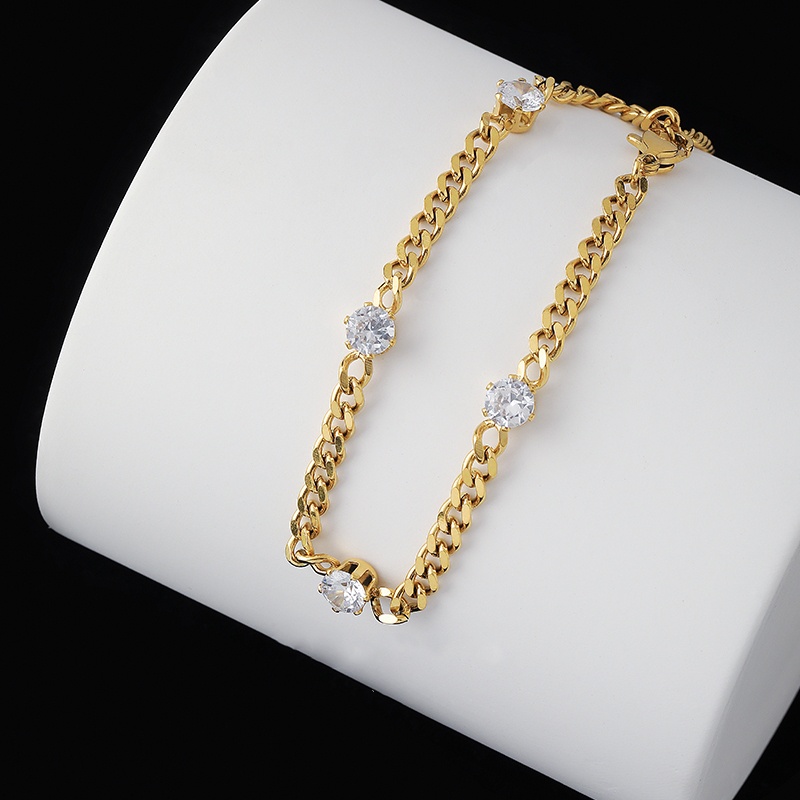 Gelang titanium Emas 18K Kristal Artifisial Wanita simple Gaya Rantai Kuba Tidak Luntur