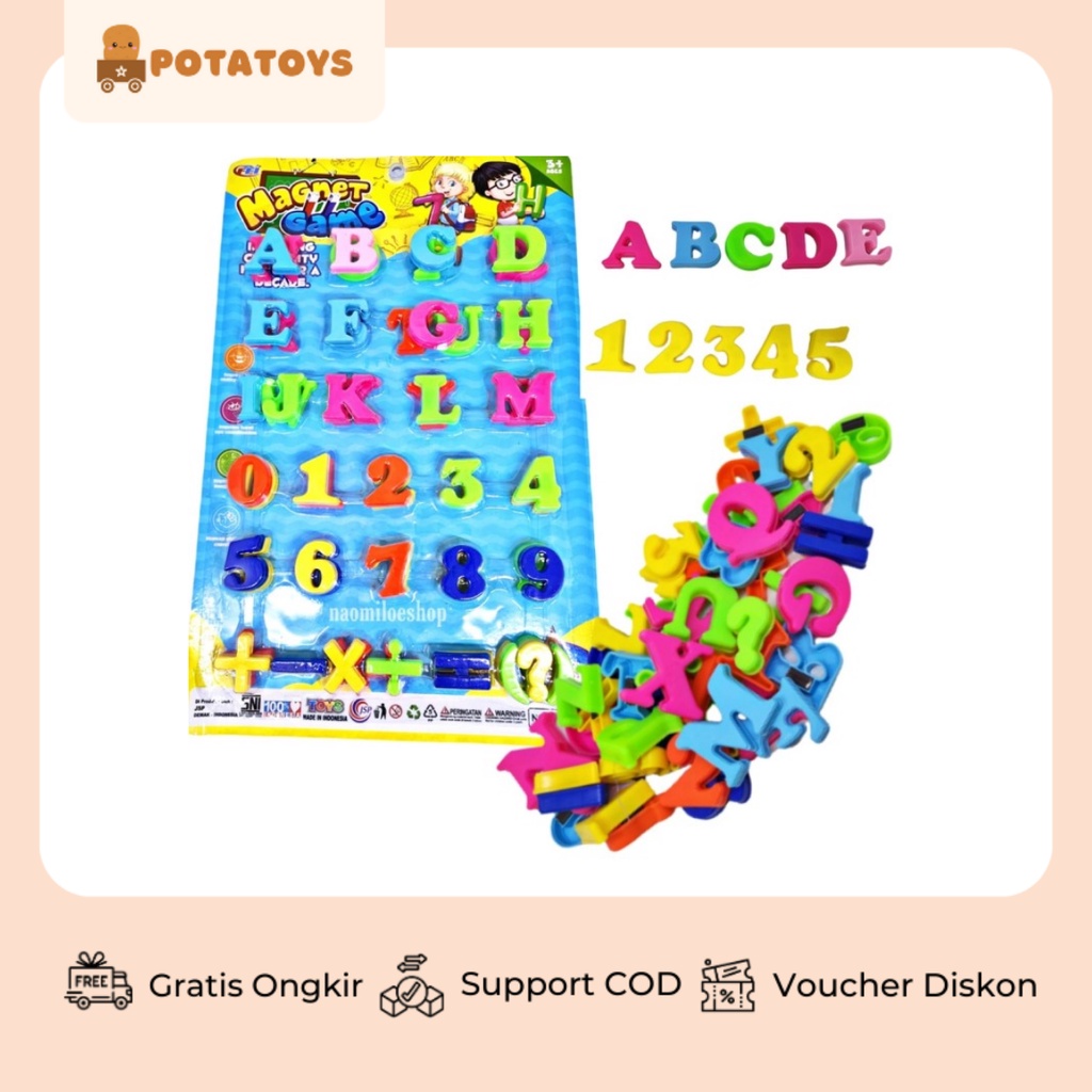 [ Potatoys ] Magnet Game / Magnet Alphabet / Mainan Tempel Kulkas Huruf Angka SNI / Mainan Abjad Dan Number Tempel / Mainan Belajar Baca Dan Hitung / Mainan Matematika Magnet