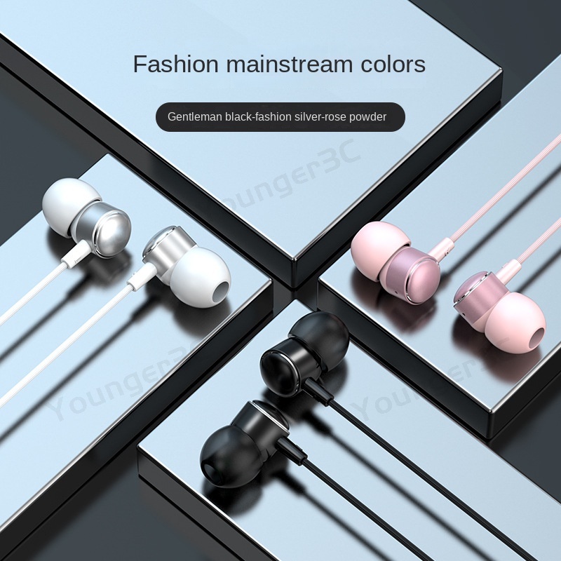 In Ear Type C Earphone Headset Kabel Logam 3.5mm Lubang Bulat Mini Subwoofer Wired Earbuds Dengan Mikrofon