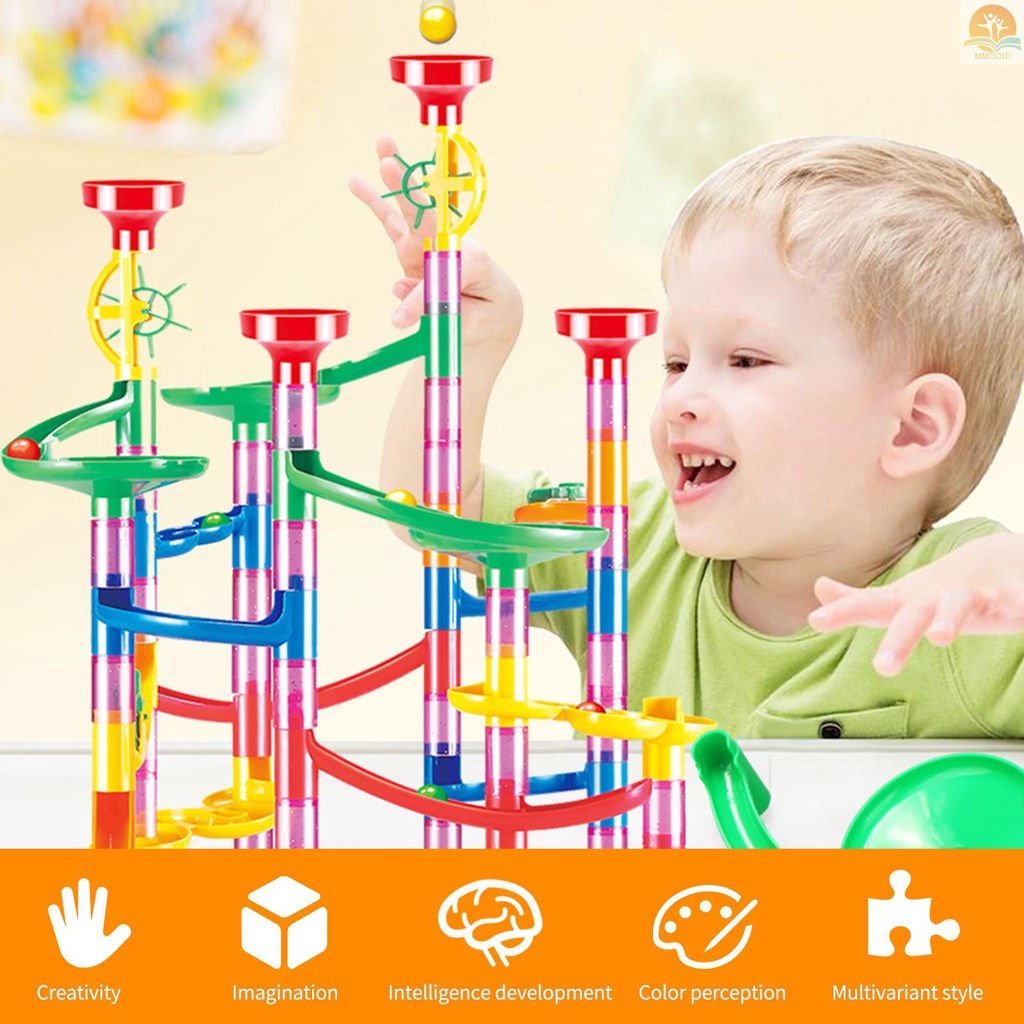 In Stock Konstruksi Marble Run Race Track DIY Bangunan Kereta Api 105buah Set Anak 3D Maze Ball Roll Mainan Anak Hadiah Natal