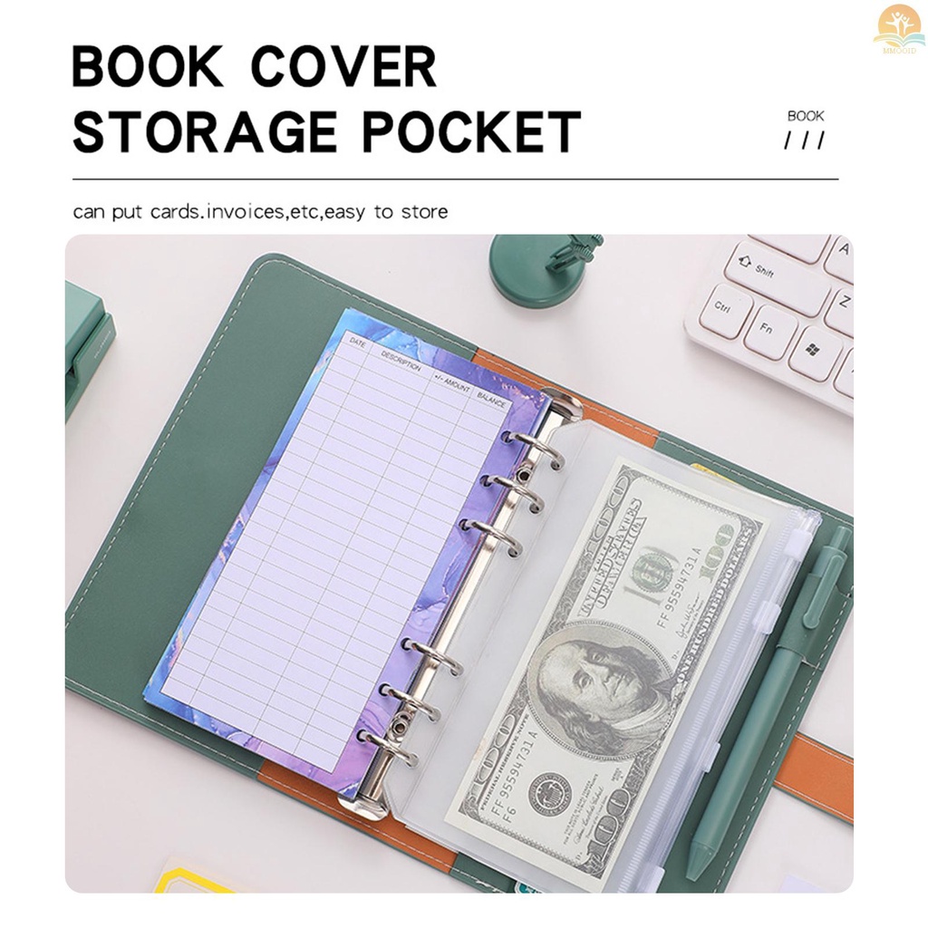 In Stock A6 Pengikat Anggaran Dengan Kulit PU Penutup Notebook Ritsleting Amplop Lable Stiker Penggaris Digunakan Sebagai Money Organizer System Bill Money Card Saving Planner Hadiah Ulang Tahun Untuk Frien