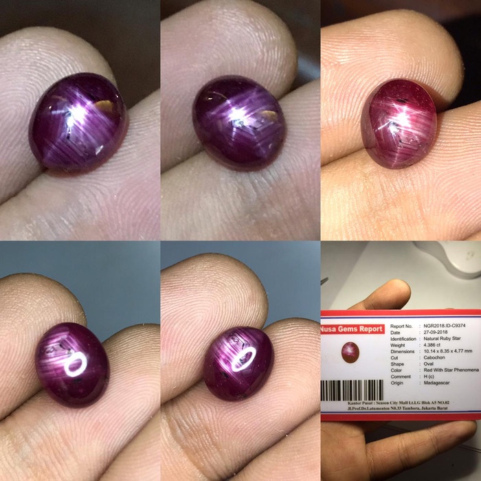 Natural 4.386ct Purple Red Star Ruby warna Merah Delima Top Color 1jt