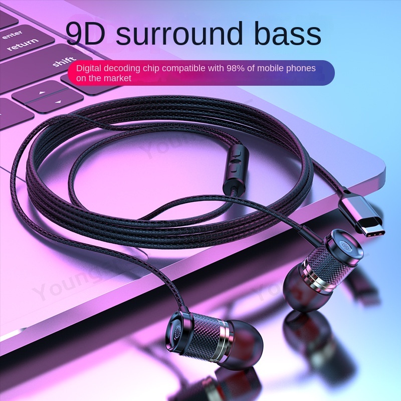 Headset Kabel Digital Decoding Type-C 3.5MM Metal In Ear Earphone Untuk ios Plug 9D Heavy Bass Metal Earplug