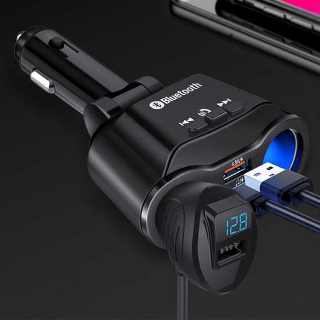 Car Charger Mobil 2 USB Port 2 Lighter Plug Bluetooth LCD Universal