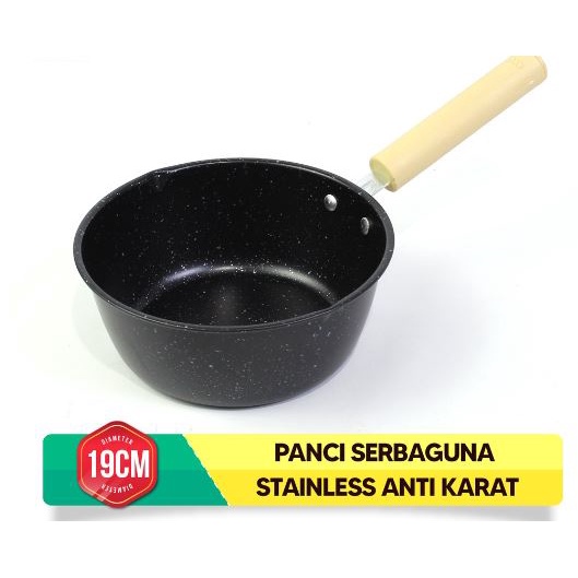 Panci Susu Panci Stainless Steel 19cm Gagang Tebal I Panci Teflon Anti Lengket