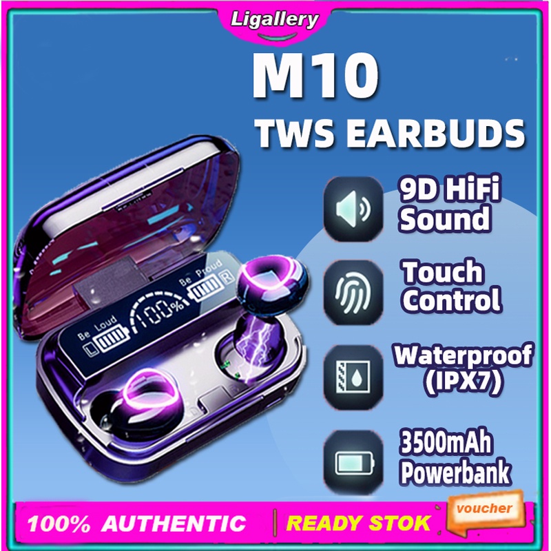 Headset Bluetooth M10 Tws Digital Indicator V5.1 BT Wireless