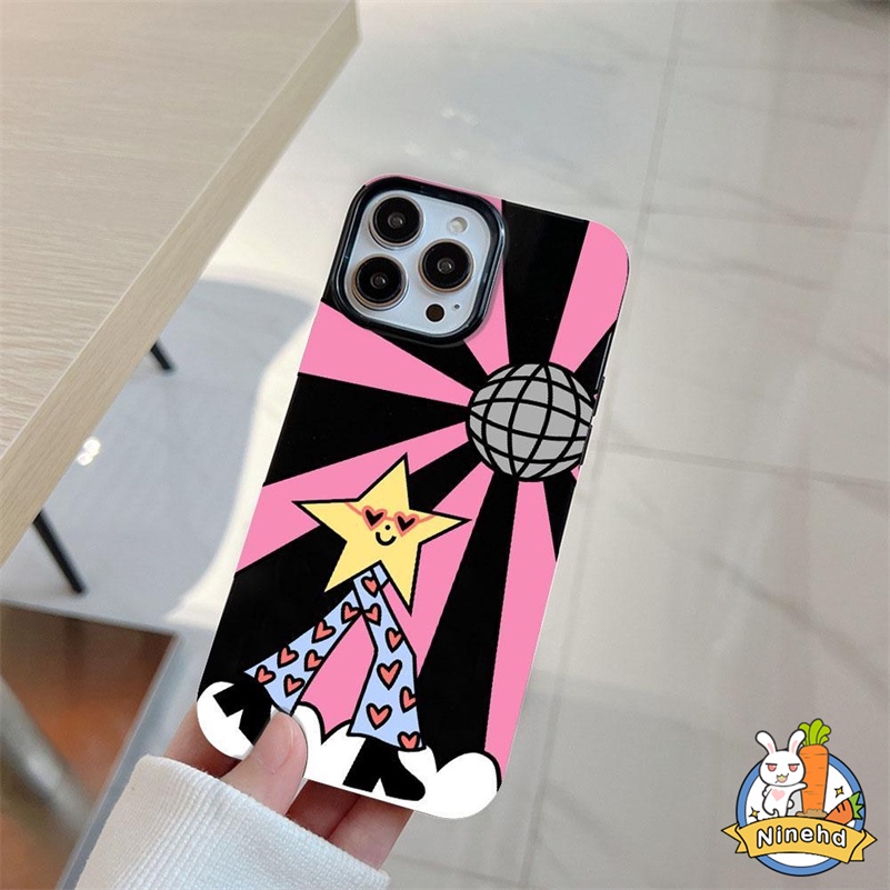 IPHONE Kartun Smiley Star Case Kompatibel Untuk Iphone14 13 12 11 Pro Max X Xr Xs Max 8 7 6 6s Plus SE 2020hitam Bingkai Lensa Gadis Ponsel Case Shockproof Silikon Lembut Pelindung Penutup Belakang