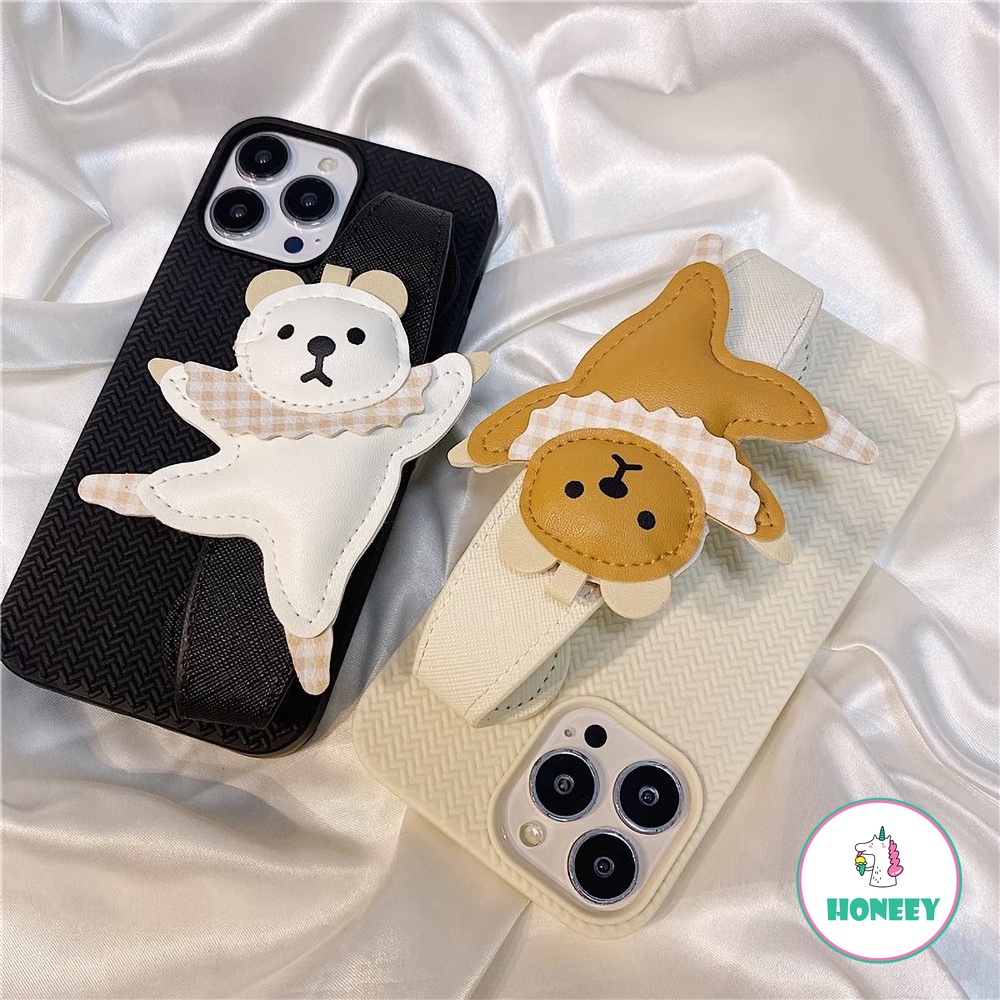 Lucu Kartun Dance Bear Wrist Strap Phone Case Kompatibel Untuk iPhone 14 Pro 13 12Pro Max Case iPhone 11 Pro Max 14plus Lembut TPU Cover