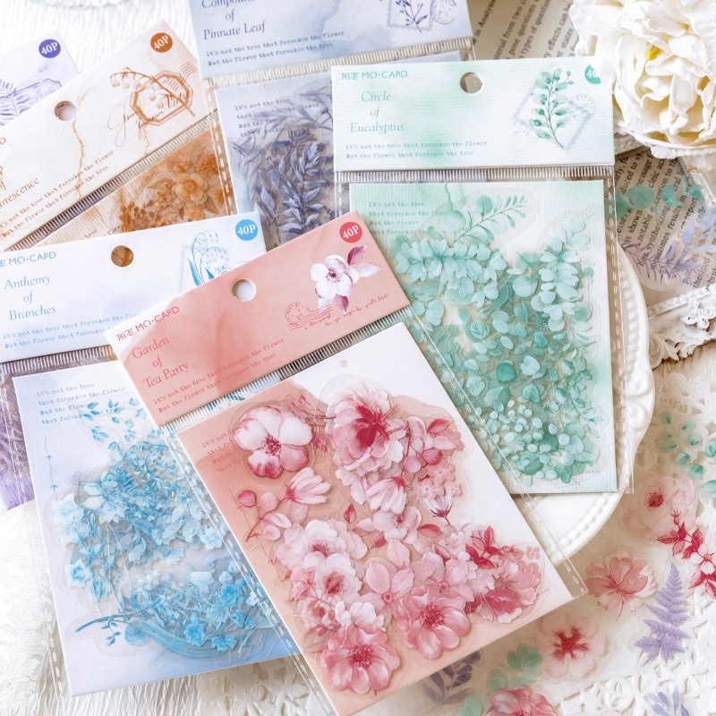 

40pcs Mo PET Flower Sticker / Stickers Stiker DIY Scrapbook Bujo Bullet Journaling Scrapbook Hiasan Buku Diary Diari Tahan Anti Air Waterproof Botol Minum