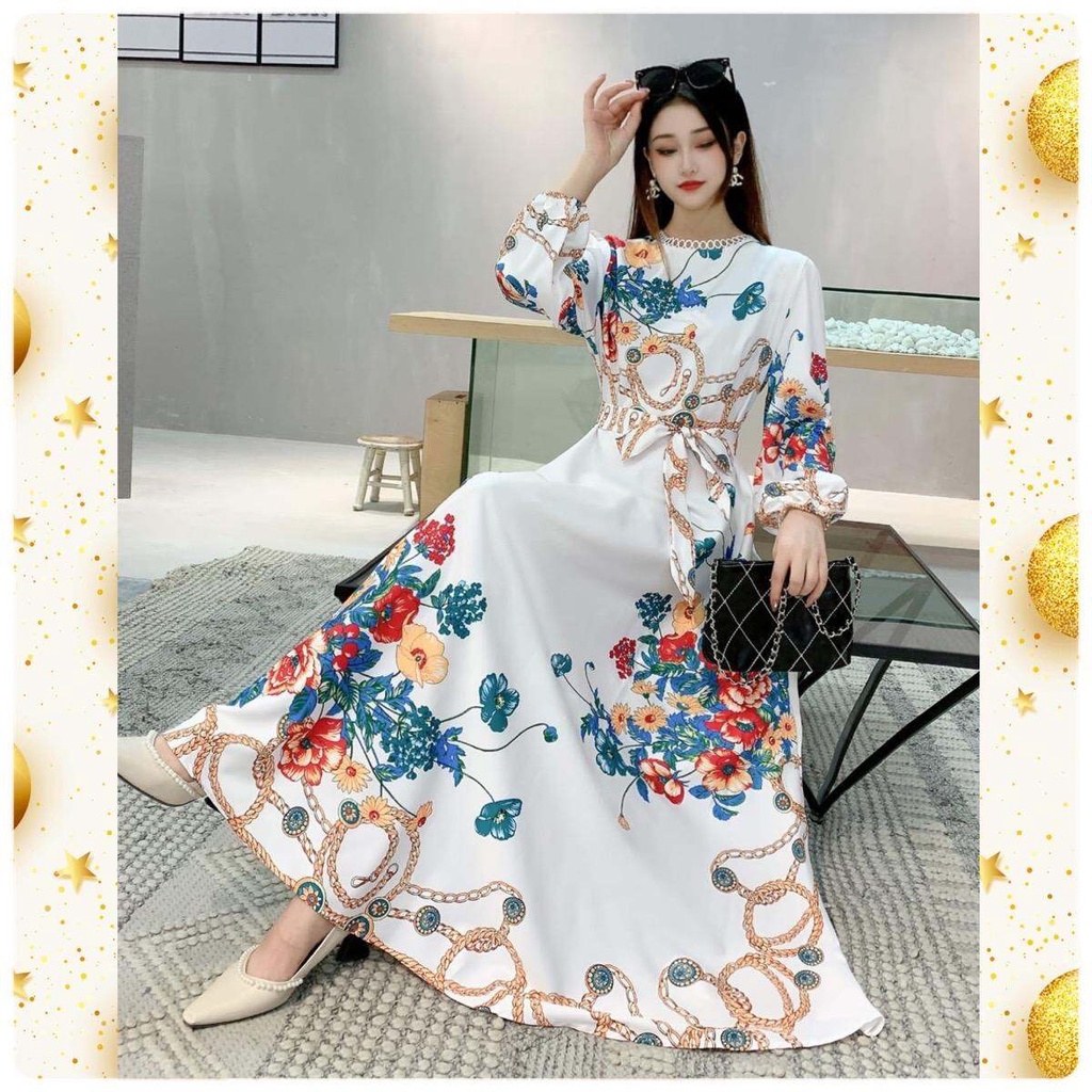 DRESS WANITA MAXI ESTILO WHITE HELENA CHAIN IMPORT BKK BANGKOK