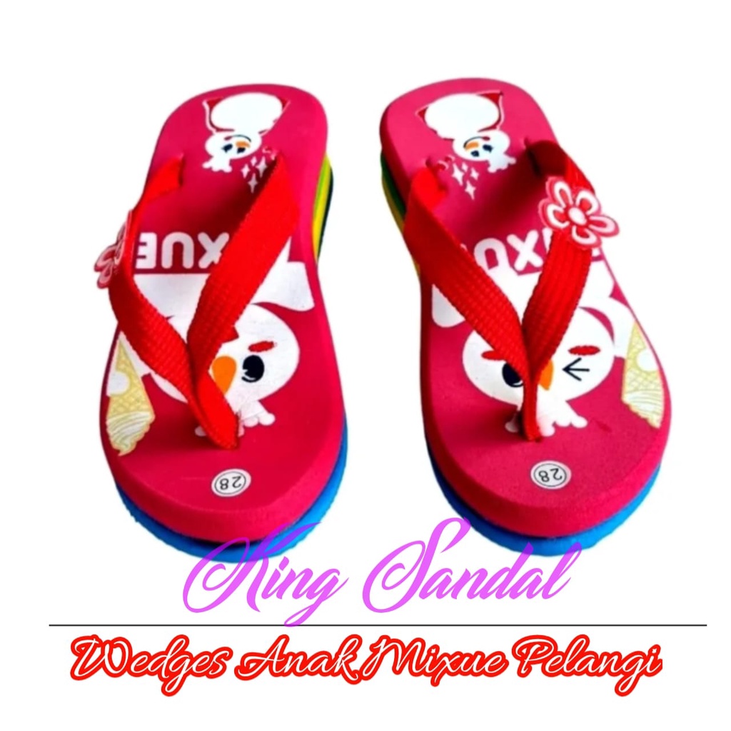 Sandal Wedges Pelangi Jepit Anak Perempuan Motif Mixue Viral Sendal Murah Berkualitas