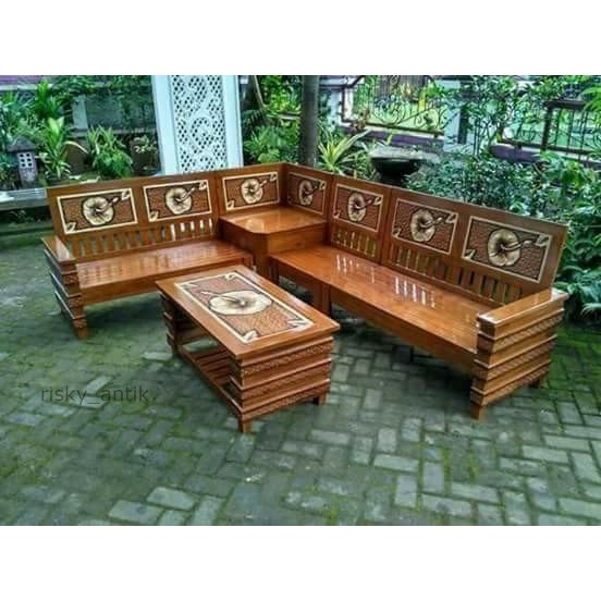 Meja Ukir Kursi Sudut Murah Kayu Jati Jepara Minimalis Sofa Ukiran Bunga Termurah cod redy