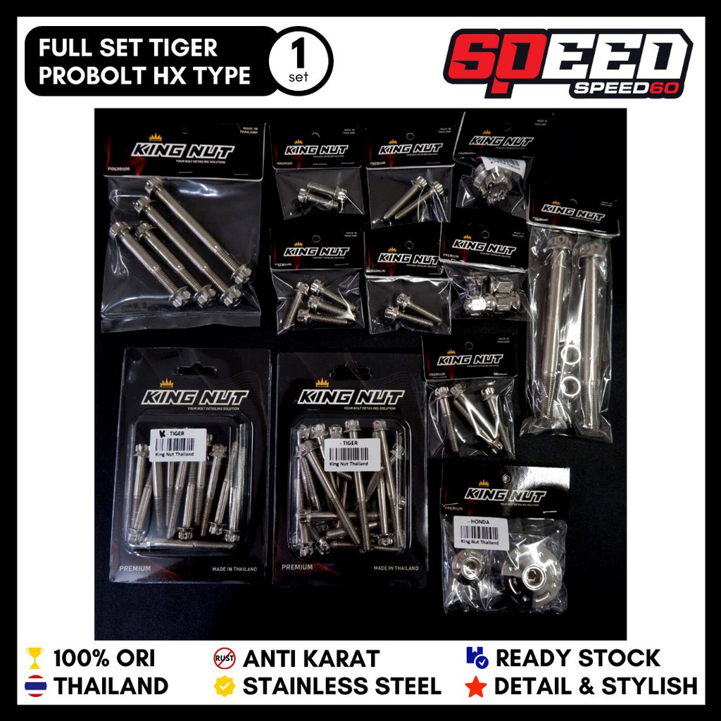 Baut Full Set Mesin Honda Tiger Baut Probolt Thailand Stainless King Nut
