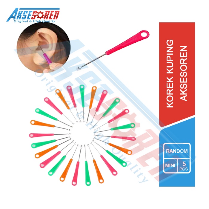 Korek Kuping Stainless Gagang Plastik Kecil [5 Pcs] / Alat Pembersih Telinga Bayi / Alat Pembersih T