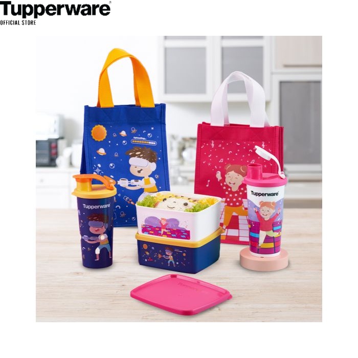 TUPPERWARE KOTAK MAKAN BEKAL PLASTIK SET AKU ANAK SEHAT PINK BLUE BELI